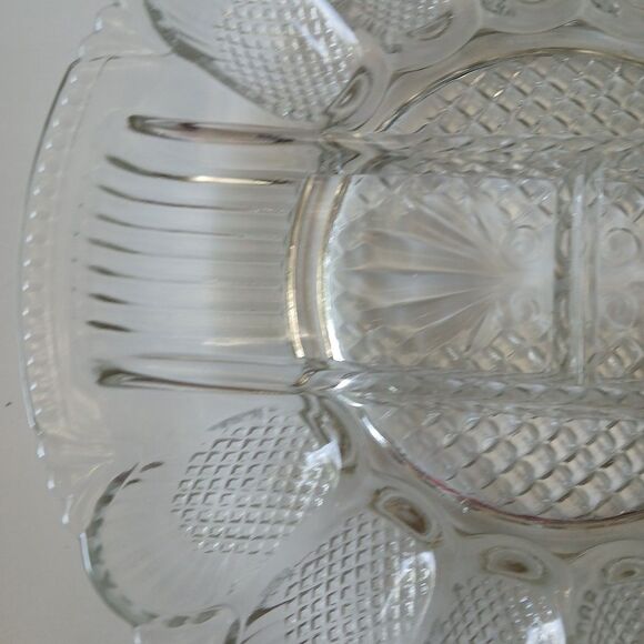 Vintage L. E. Smith Glass Deviled Egg Hors D'Oeuvres Serving Plate Platter - Picture 2 of 16